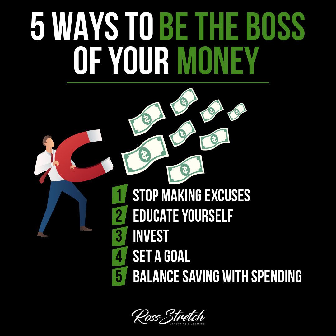 Infographic presenting five effective strategies to take charge of your finances and become the master of your money.