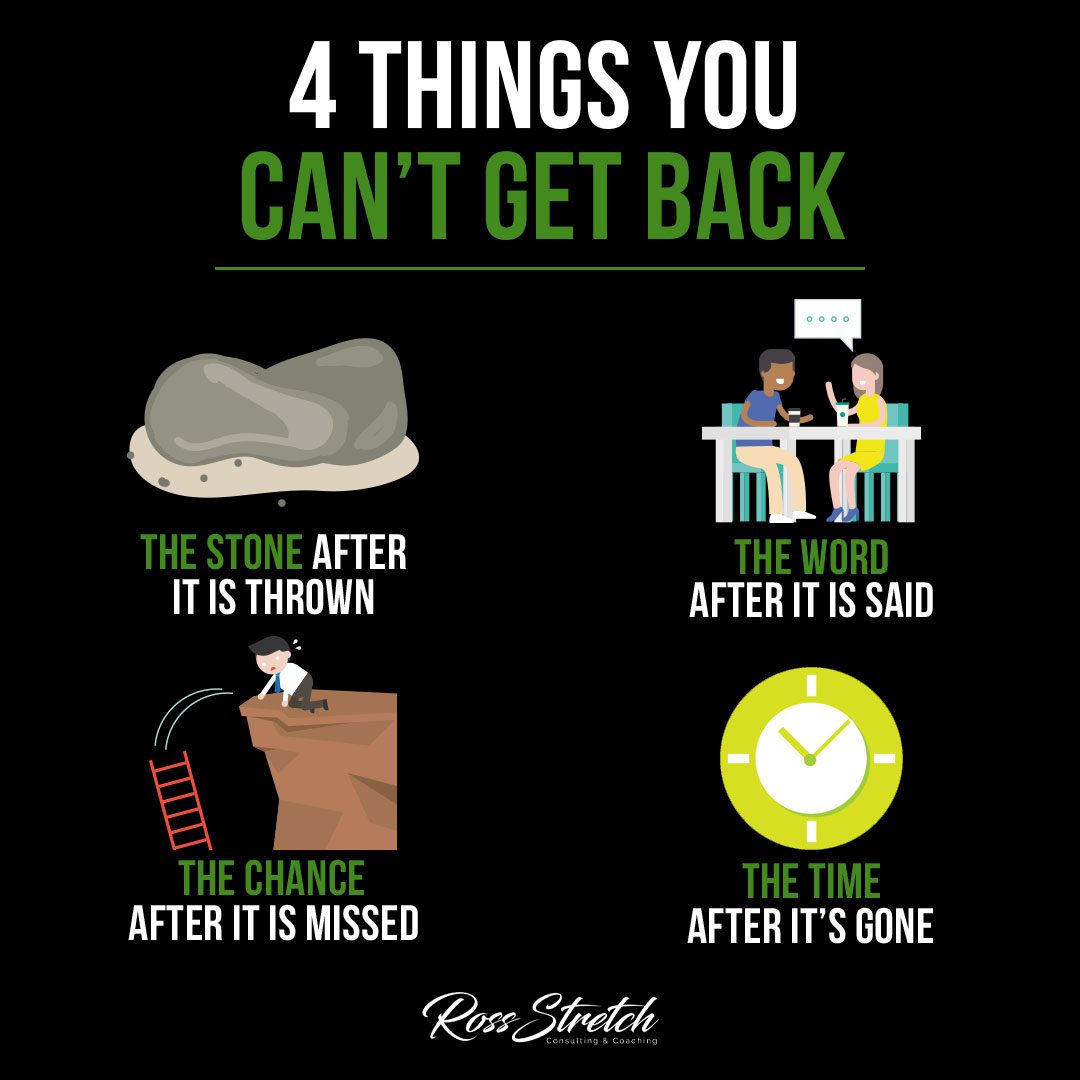 Infographic highlighting four valuable aspects of life that cannot be regained once lost.