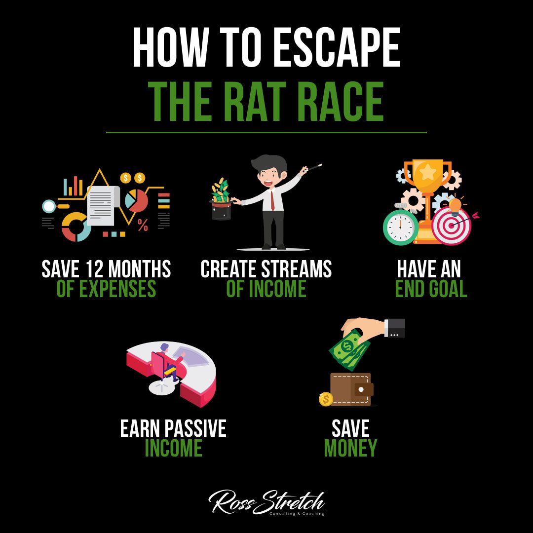 Infographic illustrating practical steps to break free from the rat race and pursue a more fulfilling life.